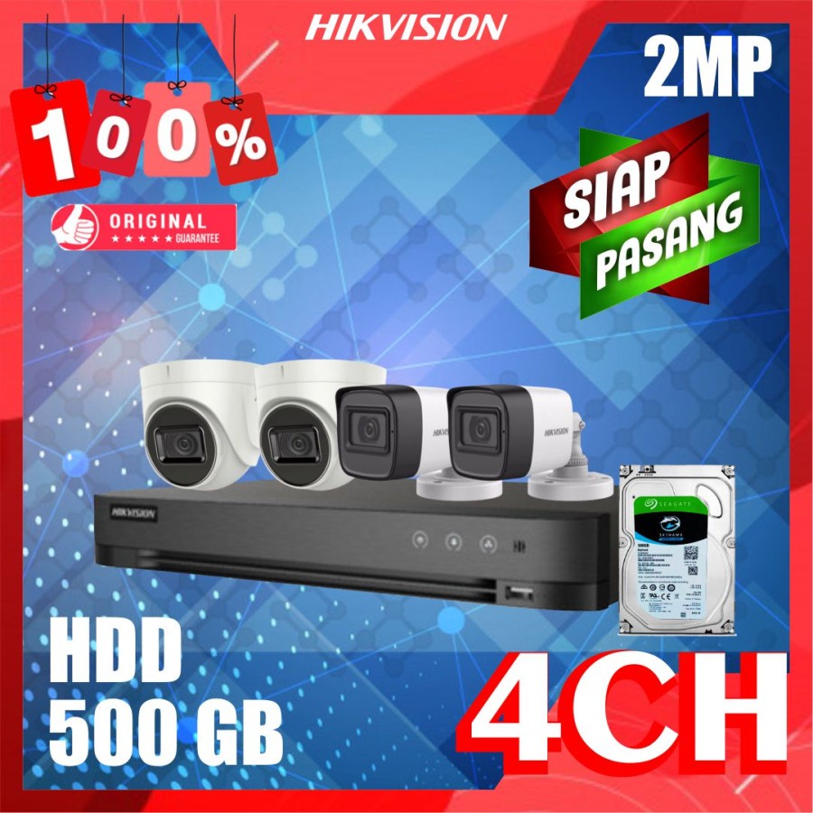 PAKET CCTV HIKVISION 2MP 4 KAMERA HDD 500GB SIAP PASANG