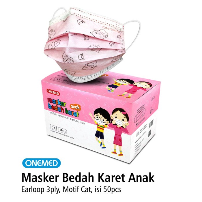 Masker Medis Karet Anak Motif Cat OneMed Box Isi 50Pcs OL