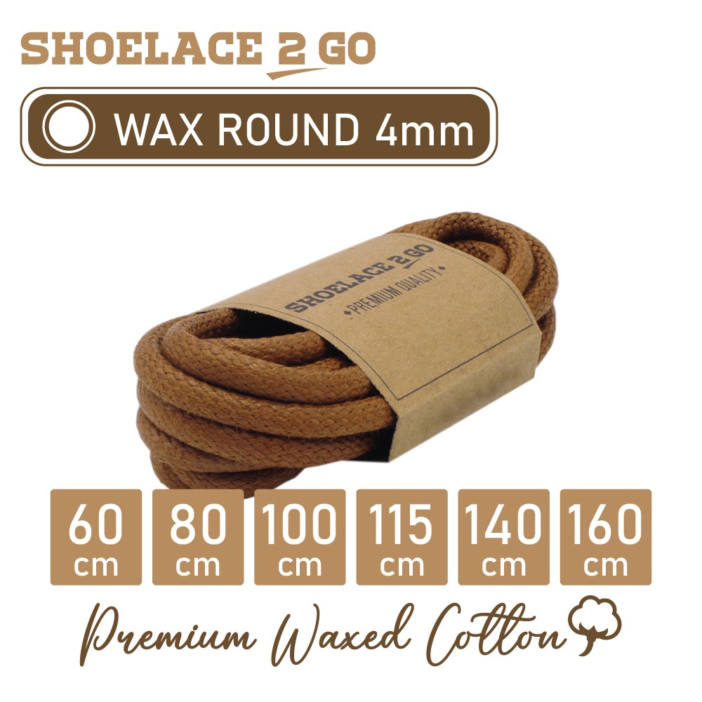 SHOELACE 2 GO PREMIUM TALI SEPATU LILIN WAX BULAT ROUND - WR4 - C1 - BROWN - 4MM