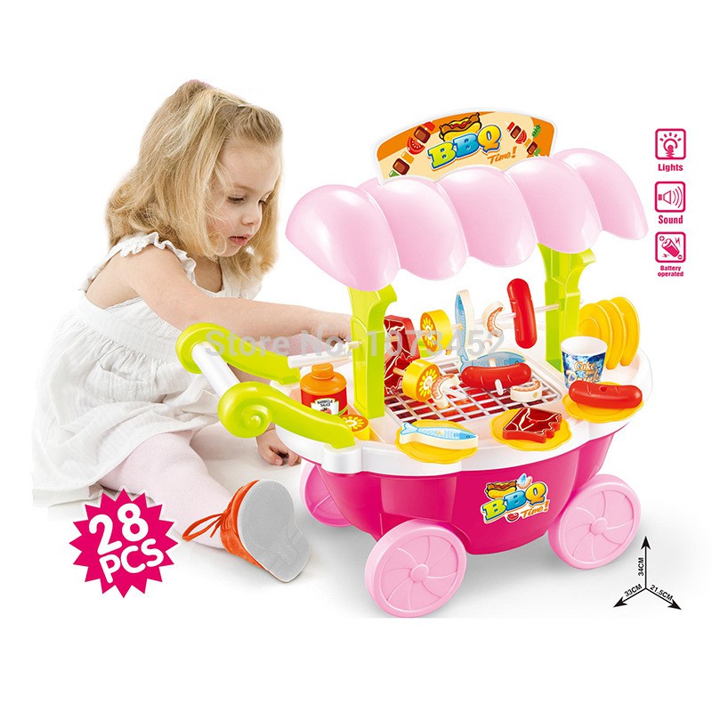 MAINAN ANAK PEREMPUAN BBQ CART PLAYSET PINK - MAINAN MASAK-MASAKAN
