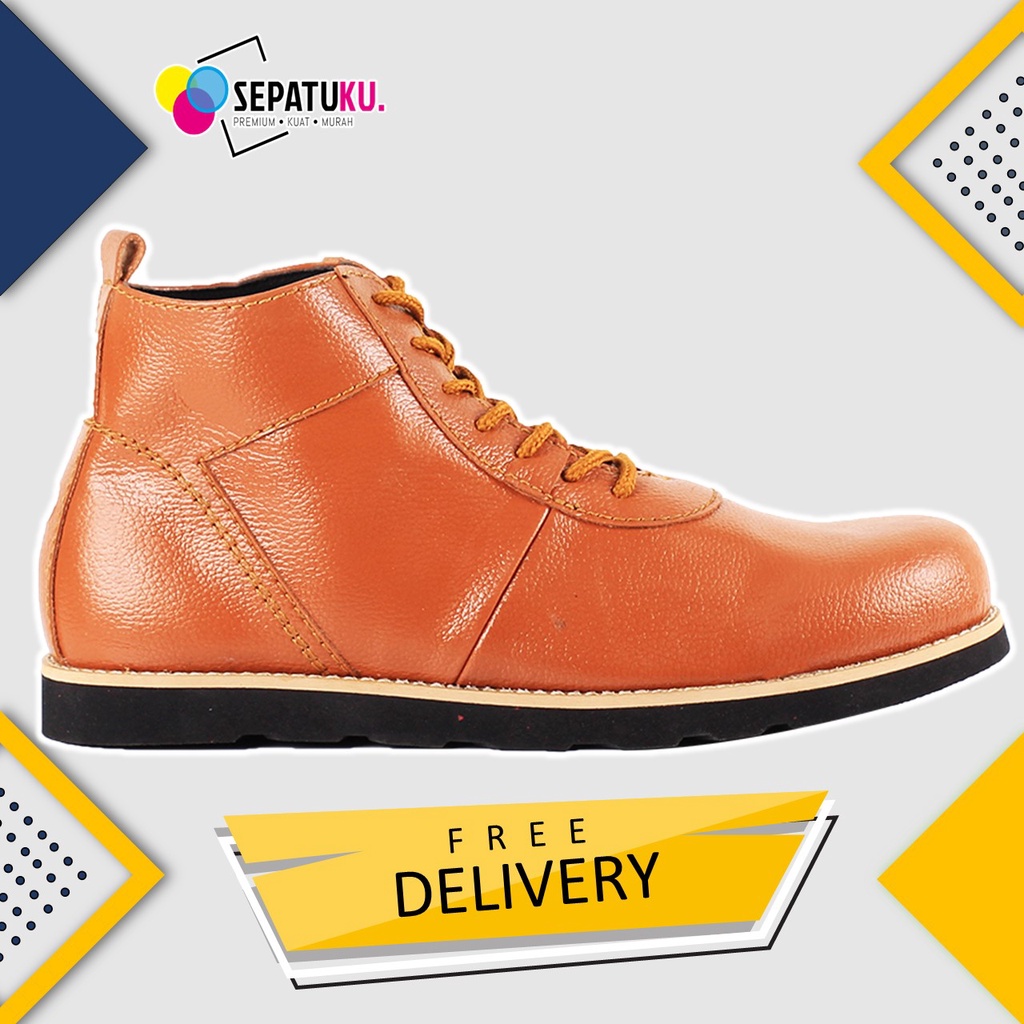 Sepatu boots safety pria Sepatu Safety Shoes Sepatu Kerja Kantor Pria Sepatu Kerja Lapangan ujung besi kulit murah Sepatu Cowok Keren Sepatu Casual Original 100% Spatu Pria Cowok Kulit Asli - Orion-TAN