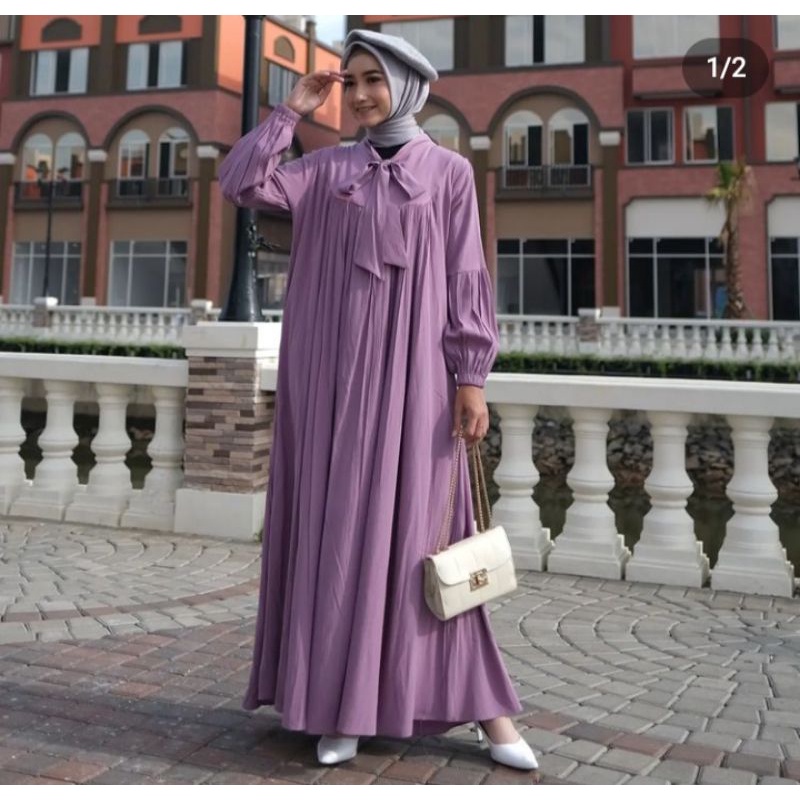 Gamis ORI by salvina ys Maxi longdress gamis crincle kerah pita