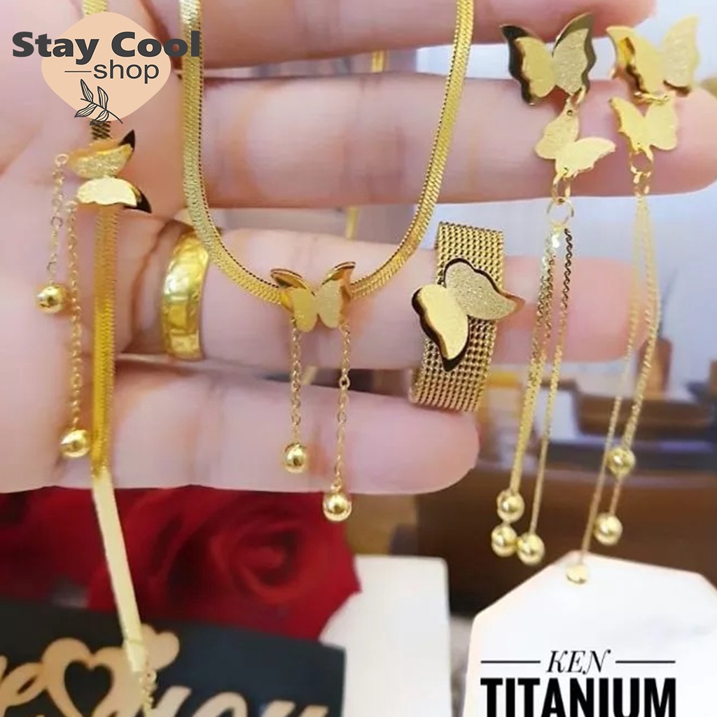 Titanium Set Perhiasan Kupu Bisa Cod Bayar Ditempat ♥ STAY COOL SHOP ♥