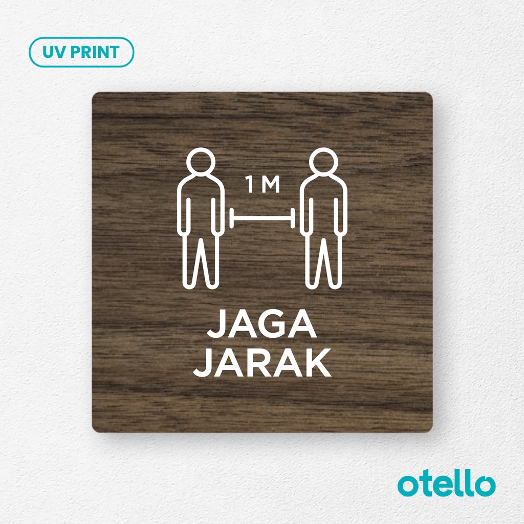 Signage Jaga Jarak Sign Board Papan Label Tempel Peringatan Ruang Kayu