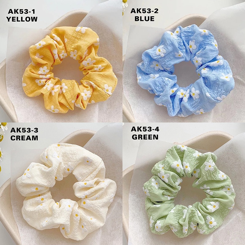 SCRUNCHIE IKAT RAMBUT WANITA KOREA KERUT AKSESORIS RAMBUT MOTIF BUNGA IMPORT AK53