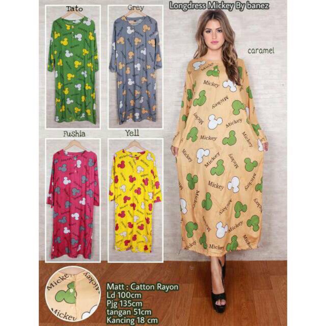  Daster  Lengan Panjang  Bumil Busui Longdress Mickey Ecer 