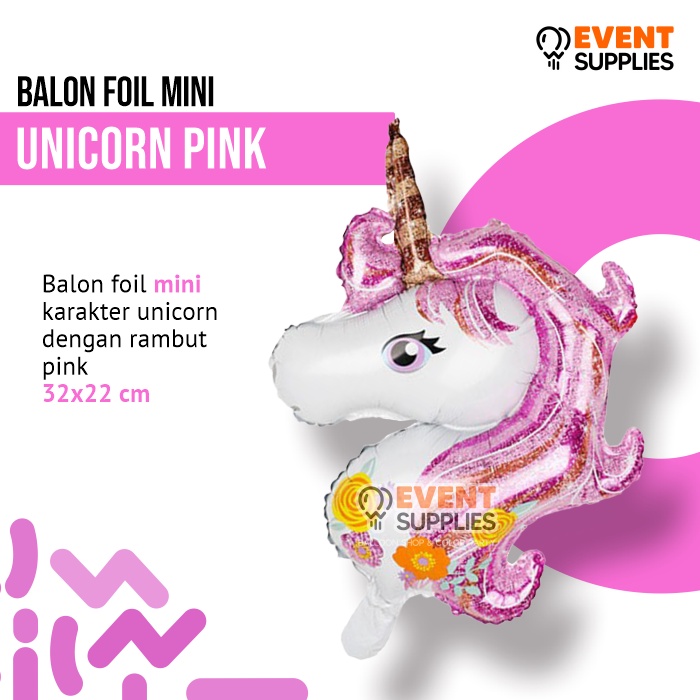 Balon Foil Kepala Unicorn Mini Rainbow/Pink/Ungu Ulang Tahun