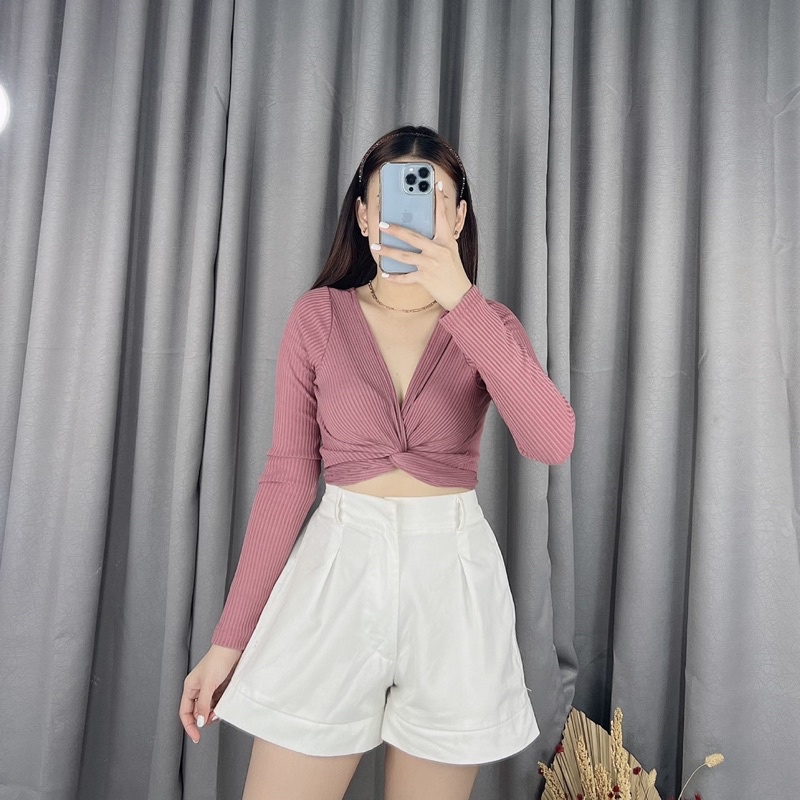 cross rib long sleeve crop | Crop top | atasan lengan panjang crop