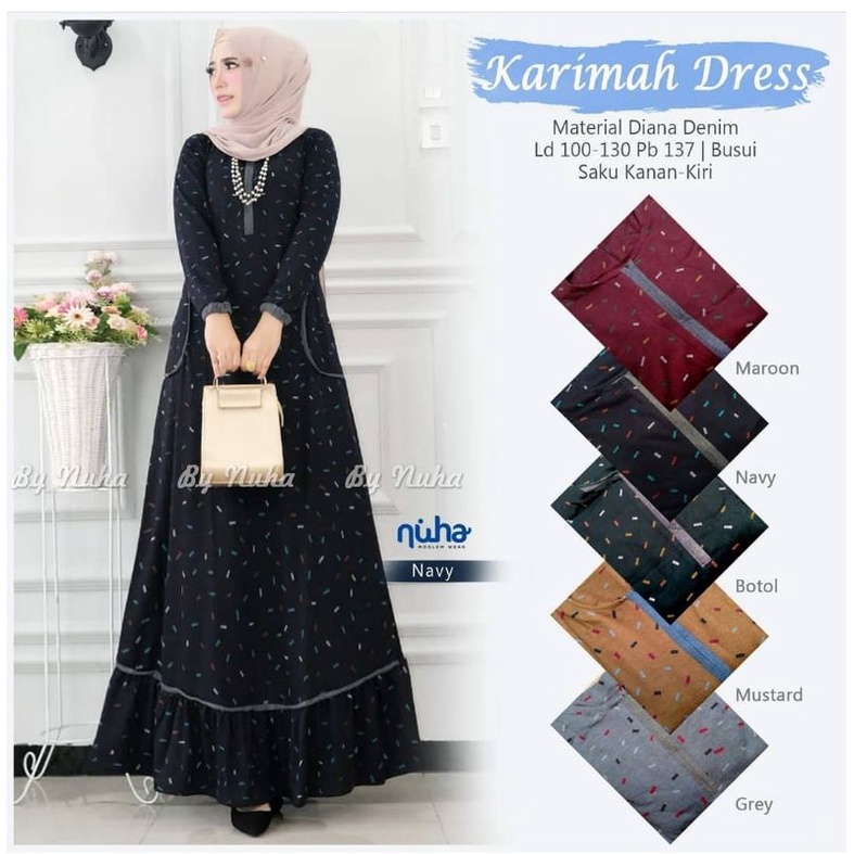 Karimah Dress - Gamis Denim Diana Busui LD105+ / R.21 - 222-5978