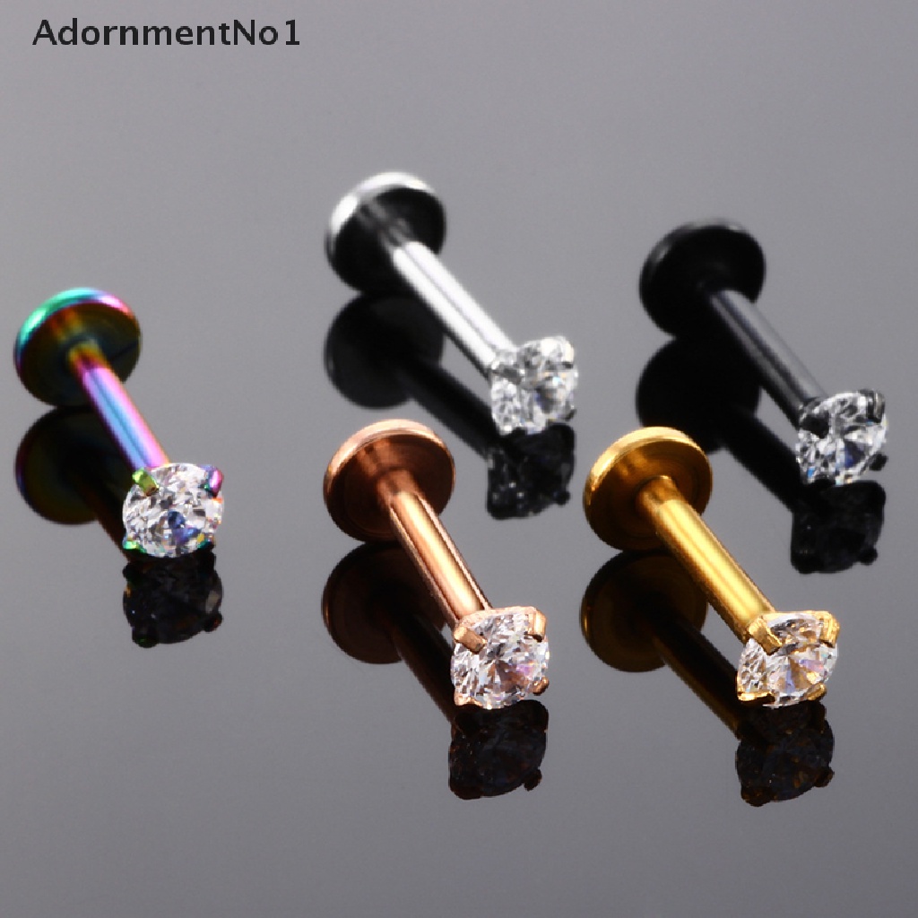 (AdornmentNo1) Anting Tindik Bibir / Tulang Rawan Telinga 18G Hias Zircon Untuk Wanita