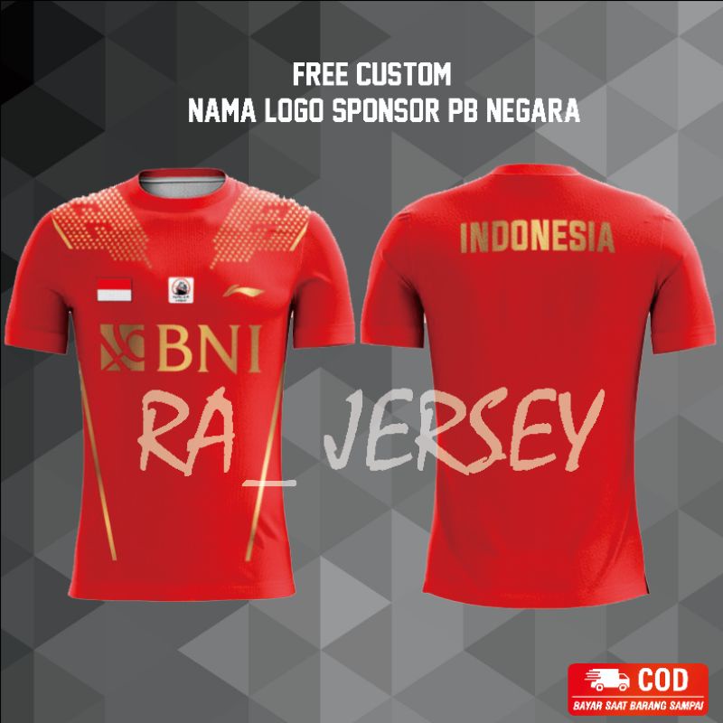 Jersey Custom Badminton indonesia BNI Free Nickname Logo Spinsor PB Negara