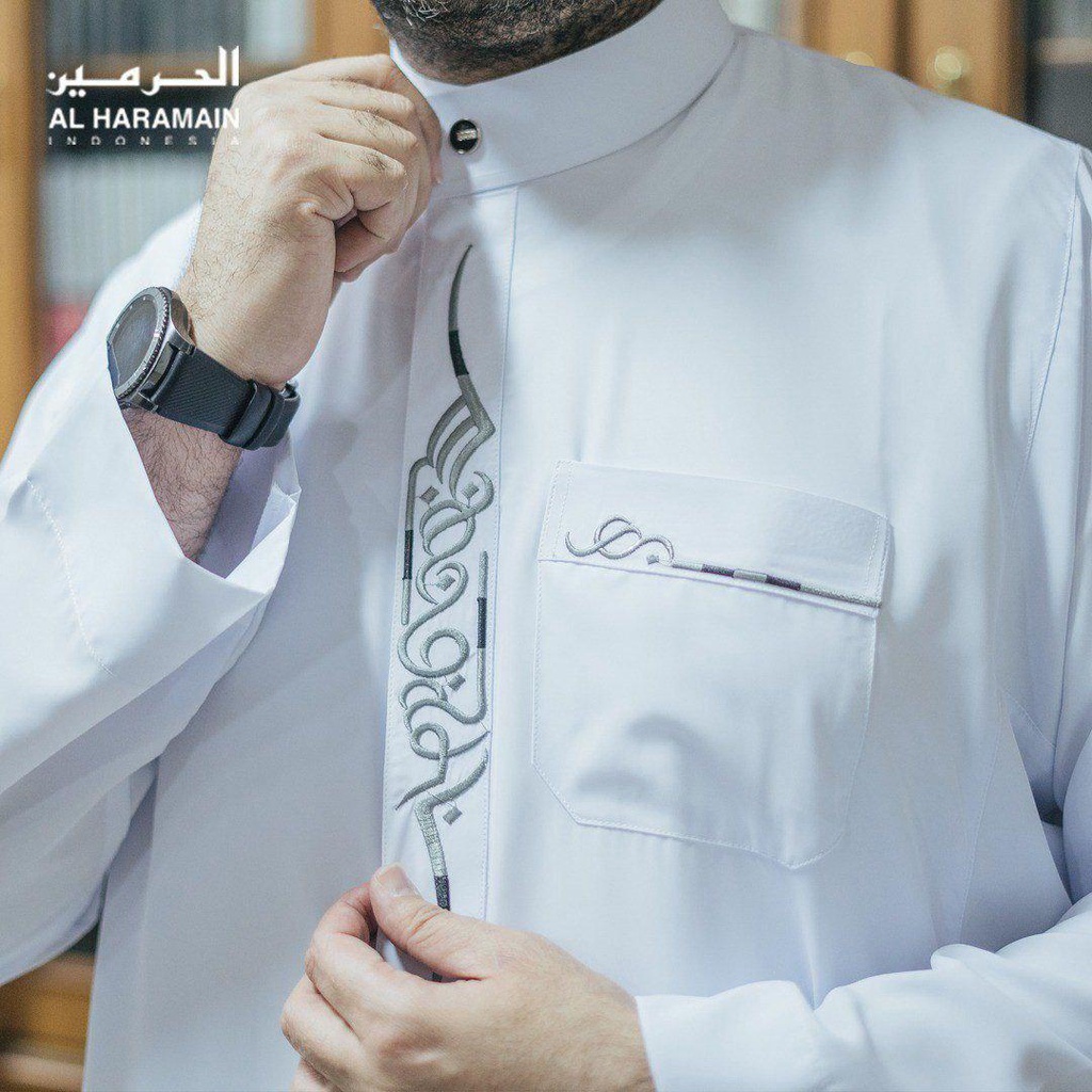 GAMIS TERBARU 15 GAMIS JUBAH AL HARAMAIN PREMIUM BAHAN ZANZIBAR BORDIR EDISI PUTIH DEWASA IMPORT VIE