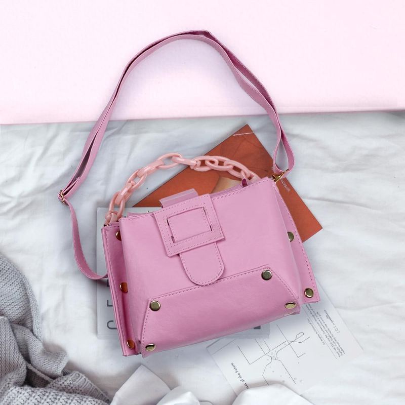 3 Warna - Tas Sling Bag Terbaru Pink Coklat Putih | Selempang Tali Rantai | Salempang Bahu Cantik