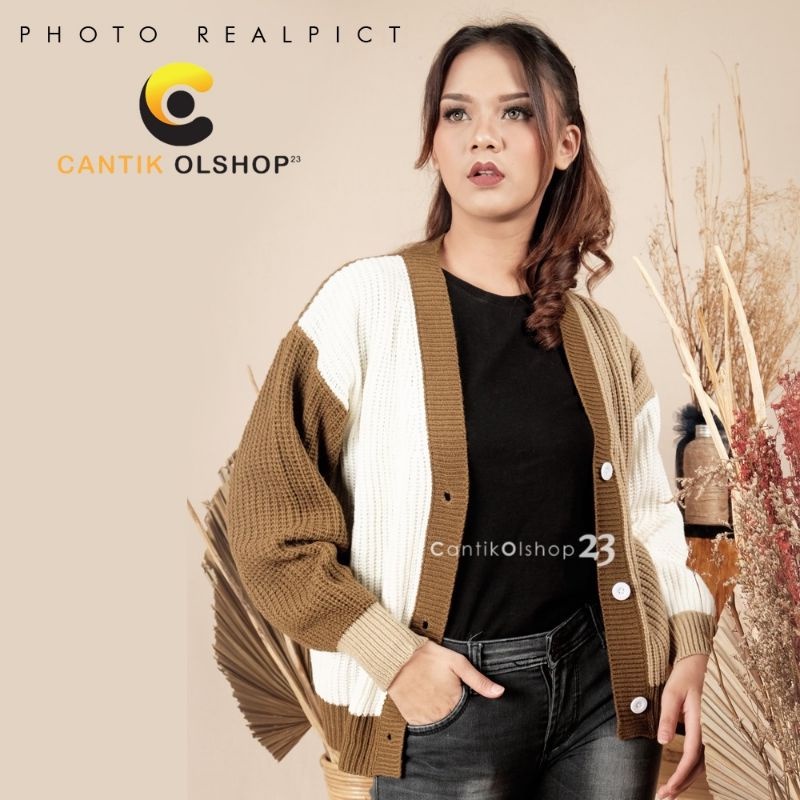 CS053 CARDIGAN RAJUT WANITA TWOTONE PAULA