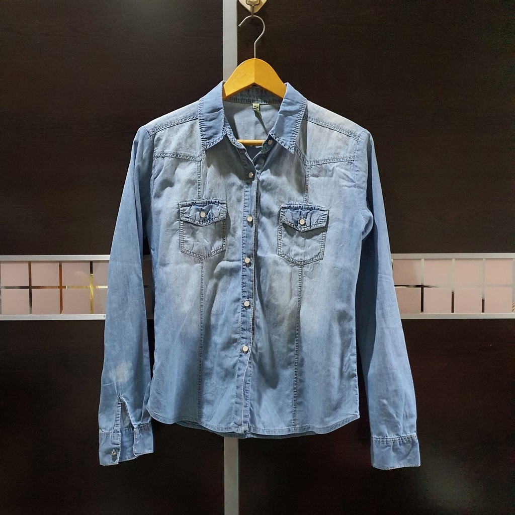 kemeja denim wanita Shine & Glow denim baju atasan wanita