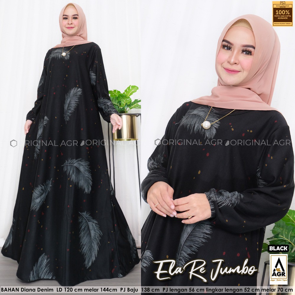 Elare Baju Gamis Wanita Terbaru 2021 Gamis Elare Jumbo Ld 120 melar Bahan Diana Denim Tebal