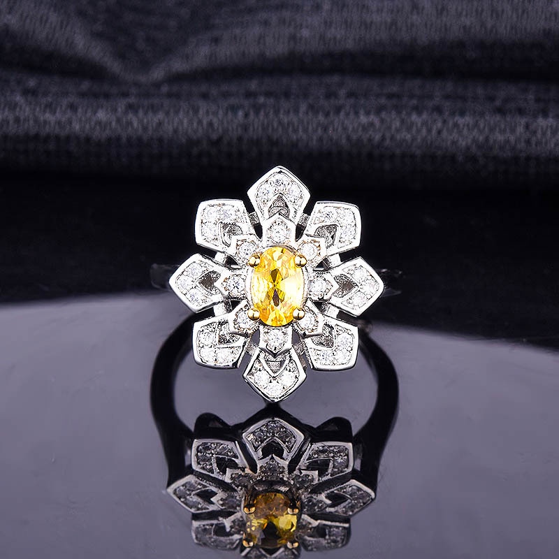 Fashion Luxury Yellow Diamond Snowflake Ring Open Ring