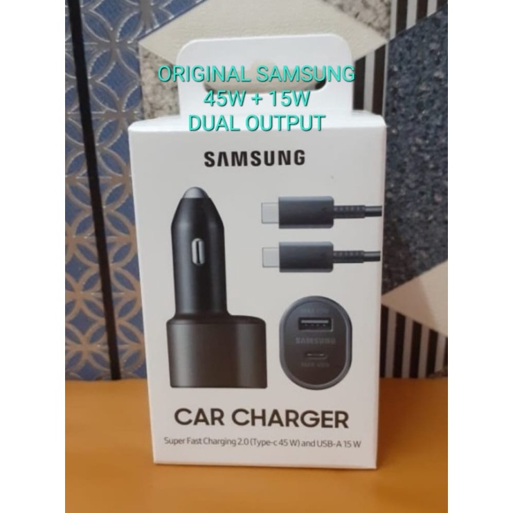 J429 SAMSUNG 45W ADAPTOR MOBIL CHARGER 2 PORT SATU SET USB YPE C SUPPORT FAST CHARGING ADAPTOR MOBIL CHARGE CAS CASAN TRAVEL ADAPTER UNIVERSAL watt adaptive saver aki accu ac dc travel adapter charge dual handphone androit tc quick charge universal hp