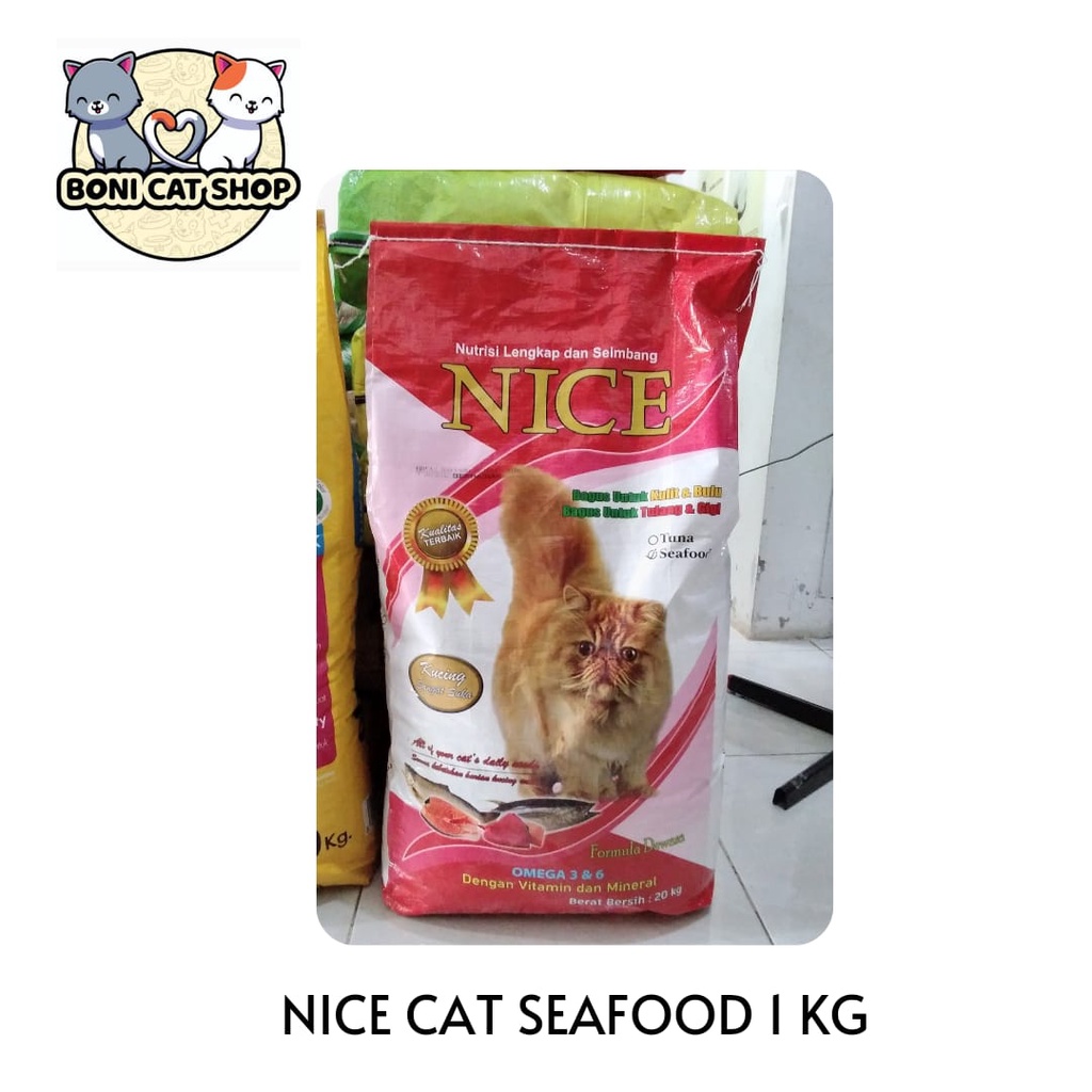 NICE CAT SEAFOOD 1KG MAKANAN KUCING 1KG MURAH