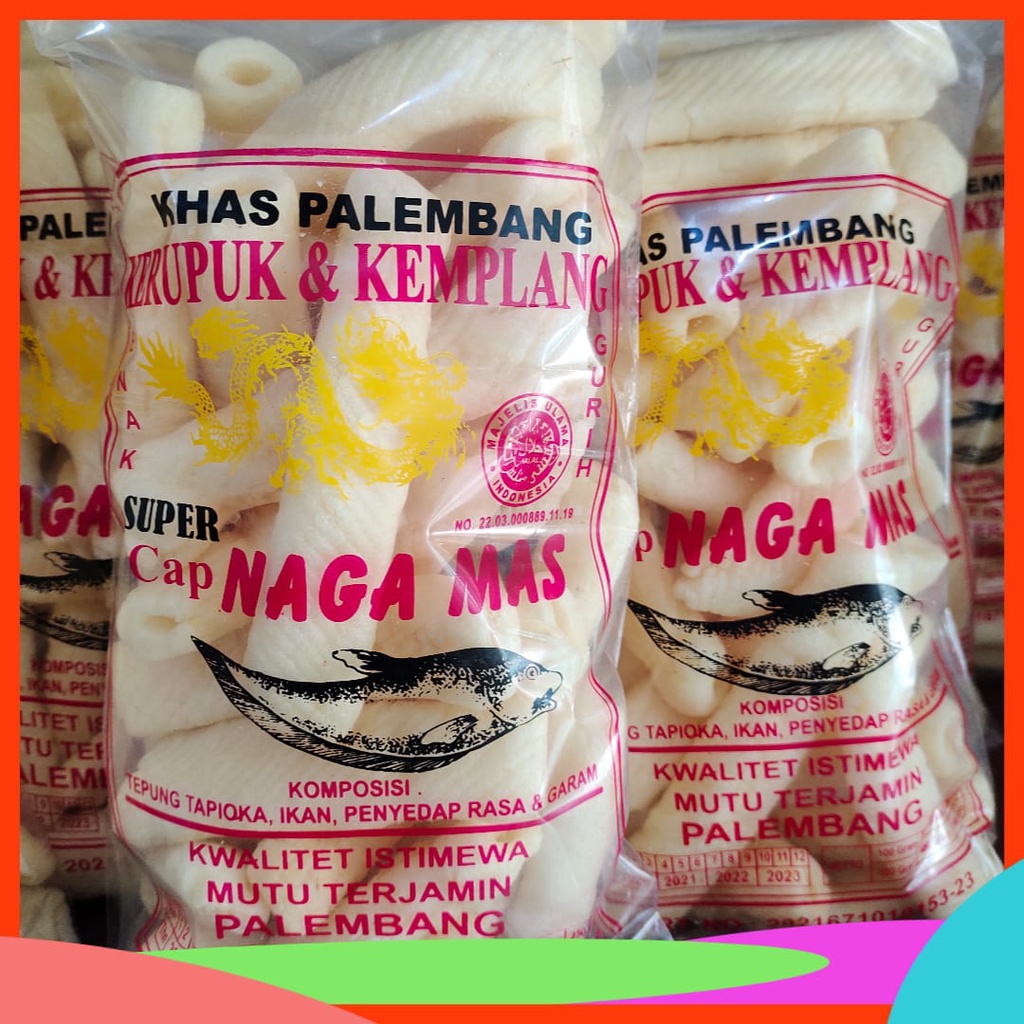 

KERUPUK KEMPLANG BENTUK USUS PIPA NAGA MAS PALEMBANG 250 GRAM RENYAH GURIH