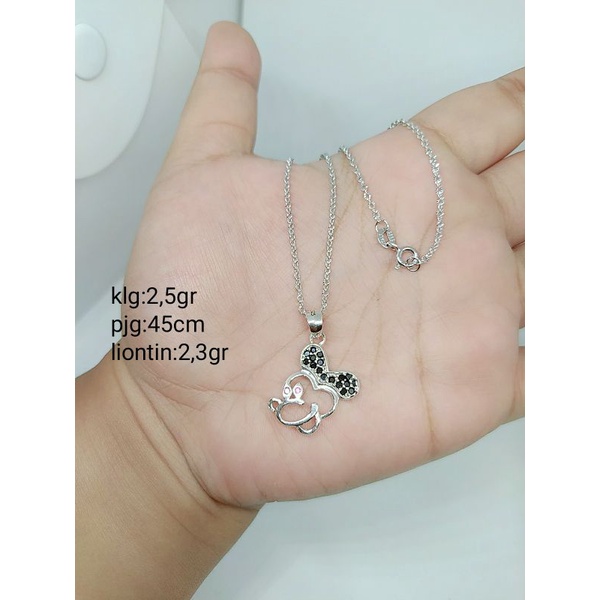 KALUNG PERAK ASLI 925 LAPIS EMAS/KALUNG NORI UKIR+LIONTIN MICKEY MOUSE CAMPUR MODEL/ASLI SILVER/FASHION WANITA