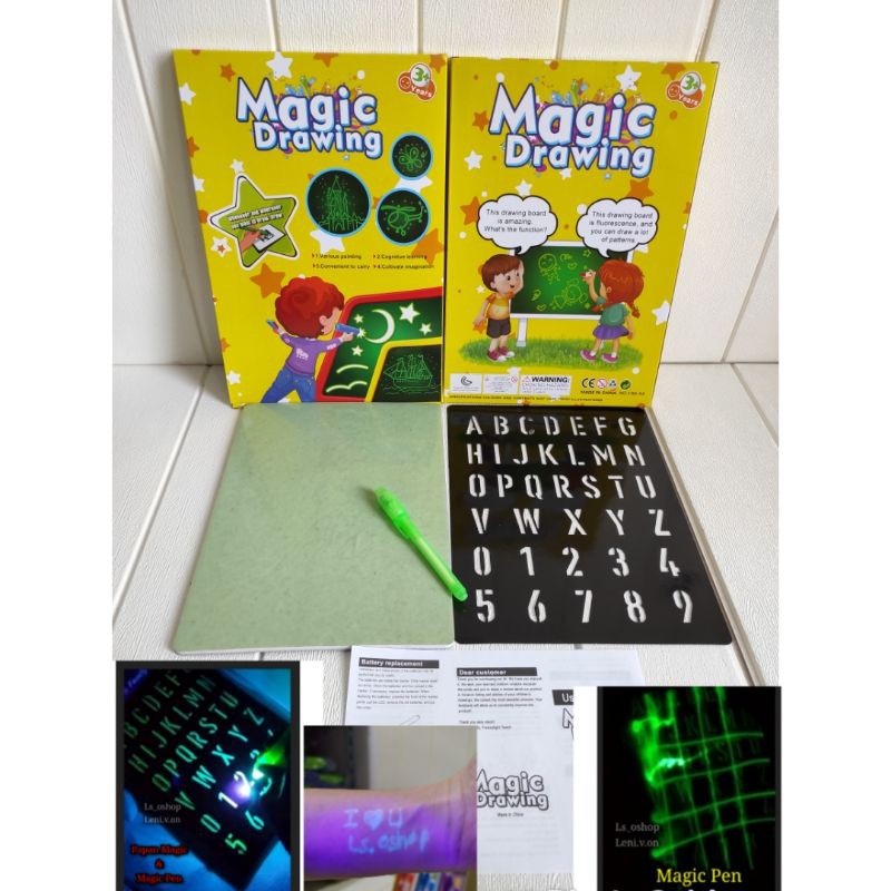 

Mainan Papan Magic Glowing Drawing Board Pen A4/ Draw With Lighter / Lihat videonya