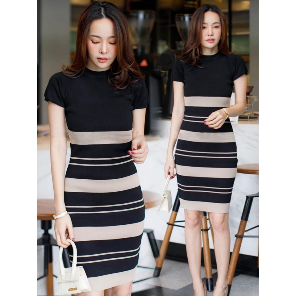 HOPYLOVY - Mini Dress Stripe bahan Rajut Tania