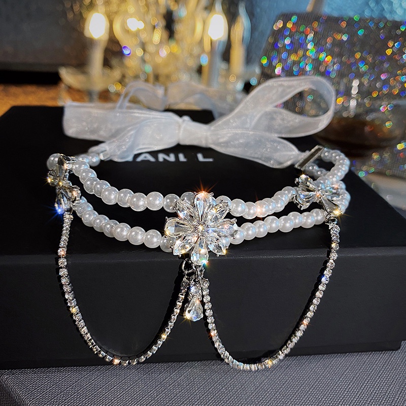 Kalung Headband Mutiara Berlian Imitasi Untuk Aksesoris Rambut Wanita