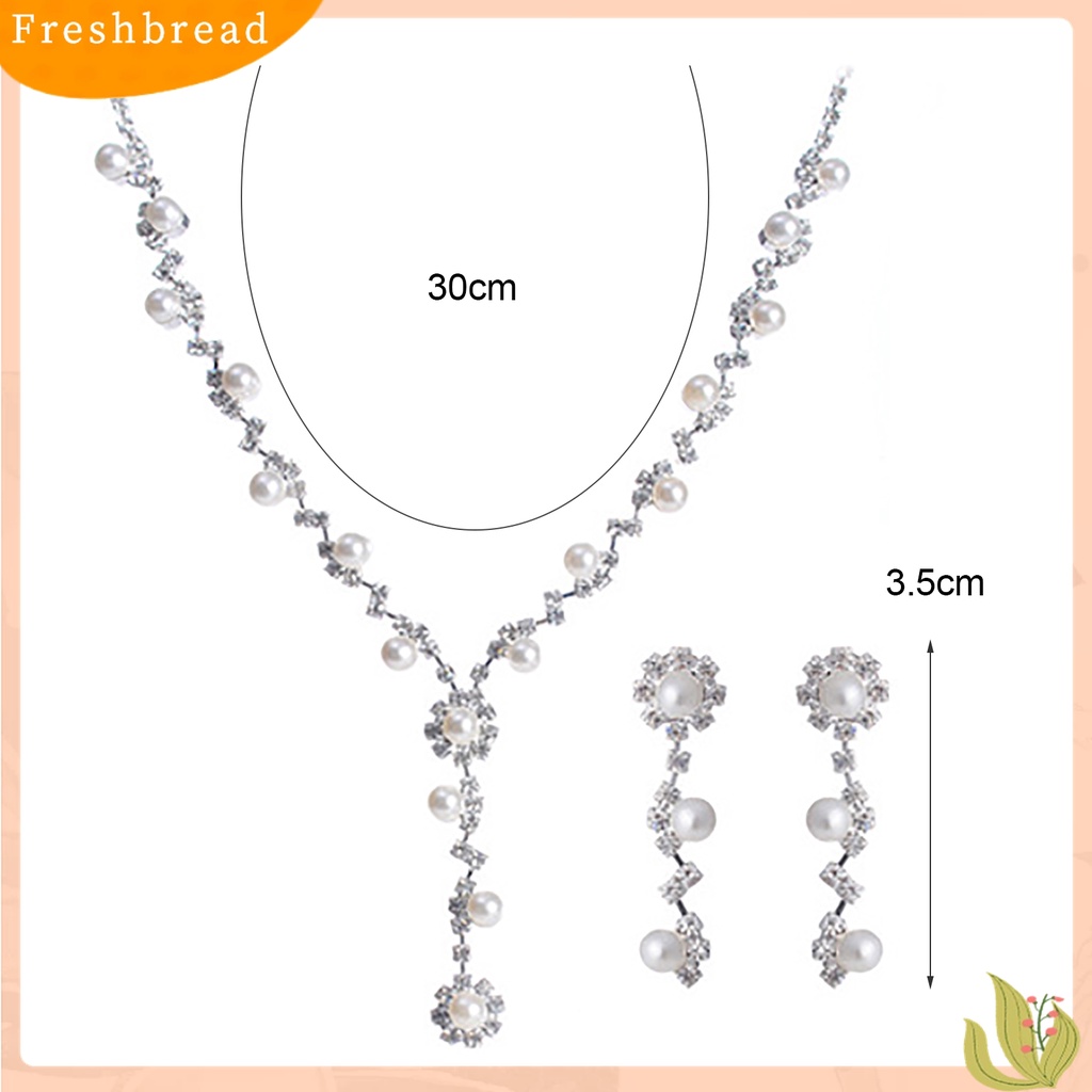 Fresh| 3pcs / Set Kalung Choker + Anting Gantung Tusuk Aksen Mutiara + Berlian Imitasi Untuk Perhiasan Wanita