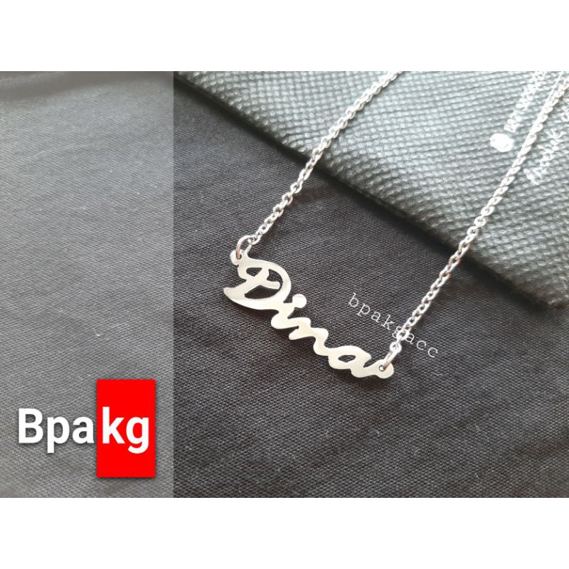 Kalung custom nama cantik simple # Kalung ukir nama monel besi putih asli anti karat silver wanita