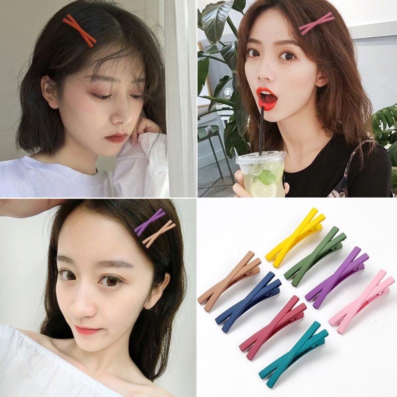 Jepitan Rambut Gaya Korea Matte Warna Warni /Jepit Rambut Silang Korea