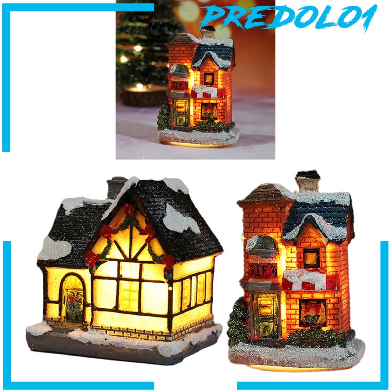 [PREDOLO1] 2x Mini Christmas Snow House LED Village Dollhouse Set Table Garden Decor