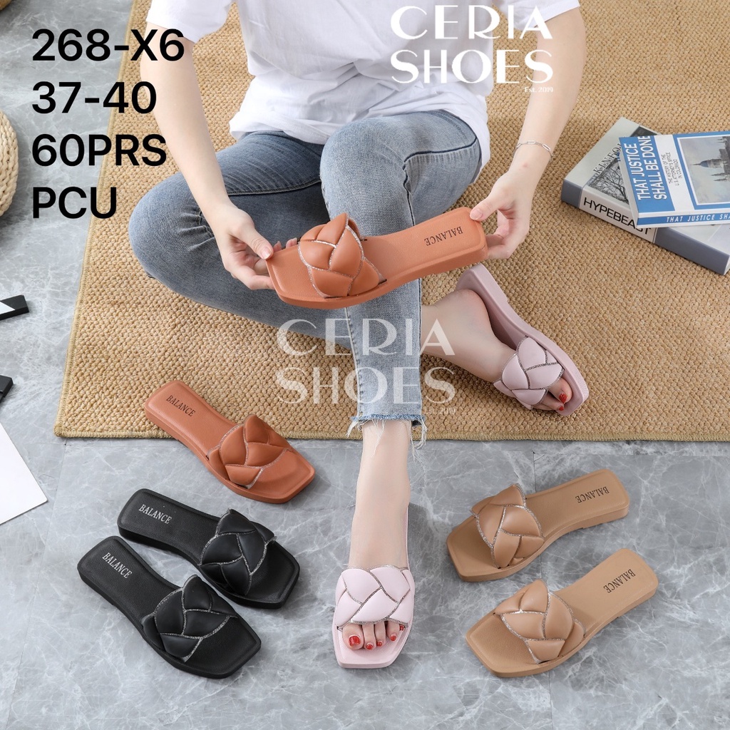 BALANCE Sandal Jelly Wanita Slop Import Motif Kepang Gliter Bahan Rubber Karet Tebal Empuk Ringan Non-Slip Sol Tebal