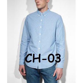 Kemeja Chambray Denim Polos Lengan Panjang Lengan Pendek