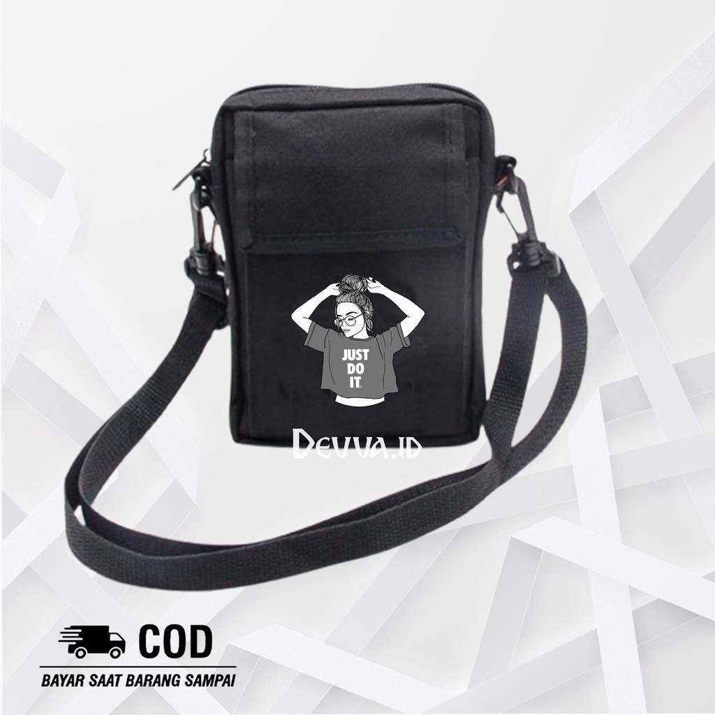 Tas Selempang Pria Wanita Kasual Just Do It Girl Tas Slempang Keren Sling Bag Bahu Unisex Bahan Kanvas | Devva.Id