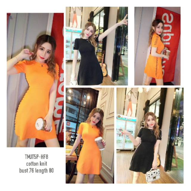 TMJT5P dress hitam polos dress orange dress knit dress rajut dress simple dress pendek dress casual