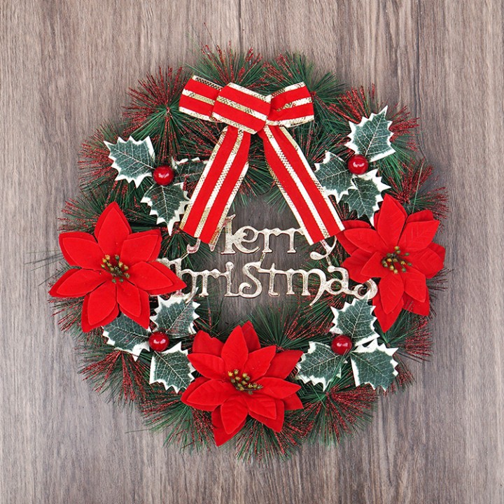 Hiasan Krans Natal / Poinsettia Merah Dedaunan Besar - Hiasan Dinding Natal hiasan natal hiasan gant