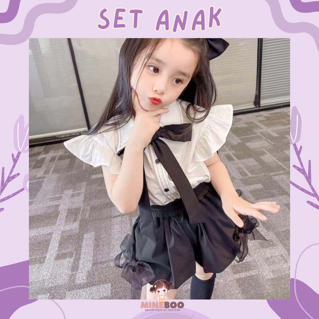 mineboo SET HILLARY BLACKWHITE EBV Baju Setelan Anak Perempuan Import Berkualitas