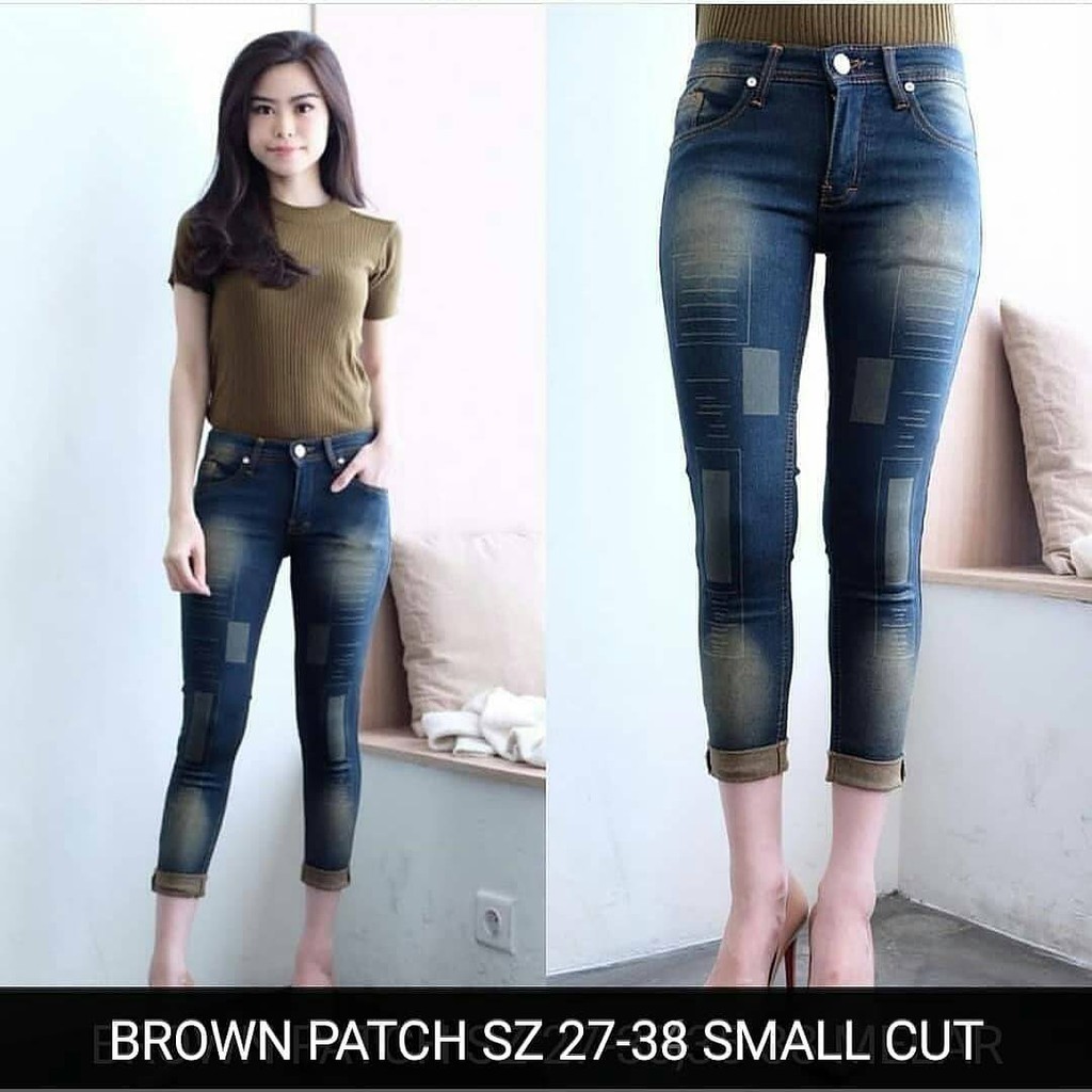 CELANA JEANS WANITA 7/9 BROWN PATCH