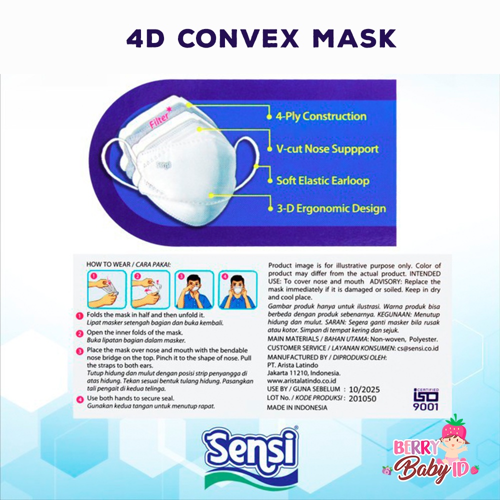 Sensi 20 Pcs 4D Convex Mask 4 Ply Masker Earloop Masker Medis Box Berry Mart