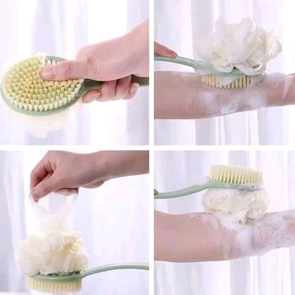 Sikat mandi 2 sisi Gagang Panjang Shower Puff Sikat Punggung 2 in 1 / Sikat Gosok Punggung 2 IN 1