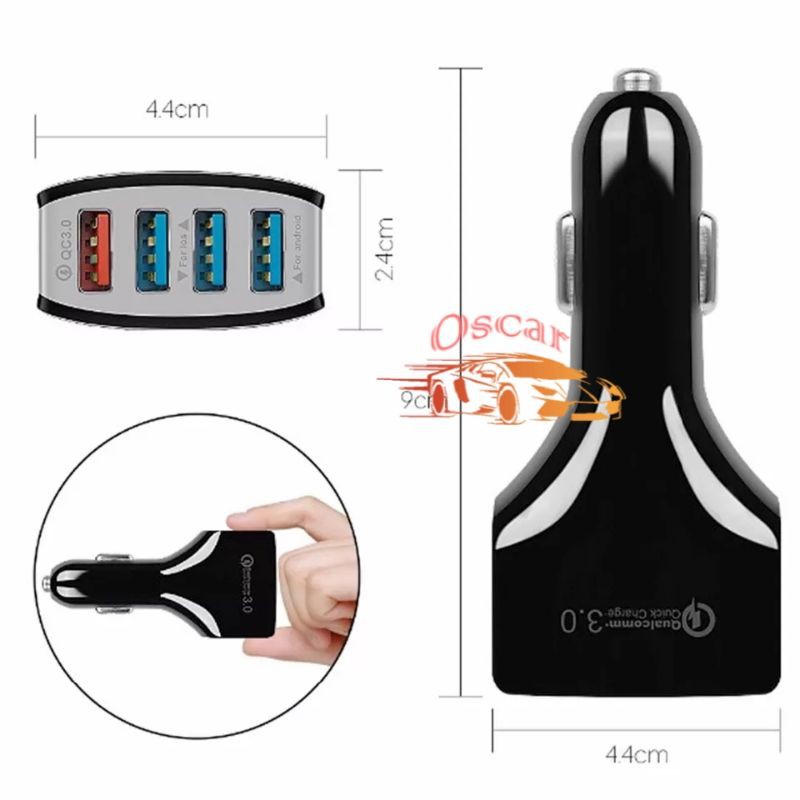 Car Charger Colokan Mobil 4 Ports QC3.0 3.1A Qualcomm Black White