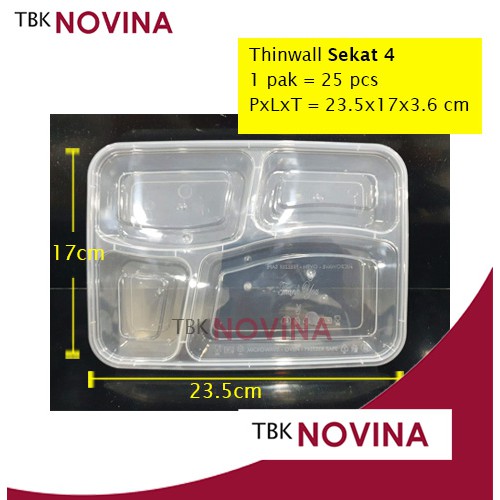 [25 PCS] Thinwall Sekat 4 Kotak makan Per Pack Rectangle Food Container Kotak Nasi Plastik Murah