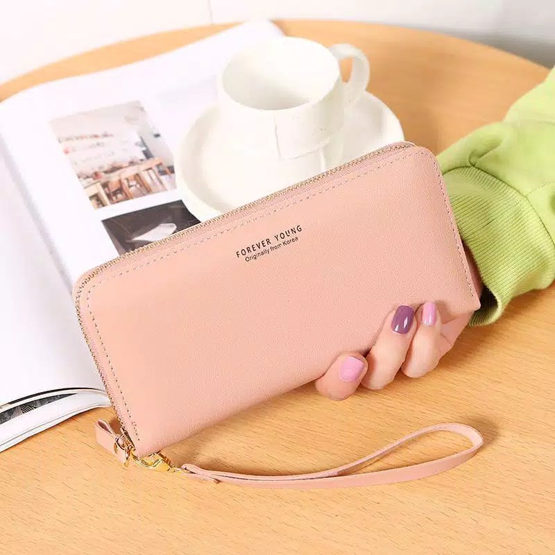 DOMPET PANJANG GIANNA  FASHION KC192 WANITA KULIT PINK PREMIUM BESAR KOREA  TALI IMPORT MURAH A6