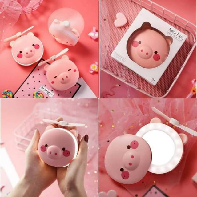 Cermin Make UP Kipas Bisa Lampu Karakter Korea 3 in 1 versi 2