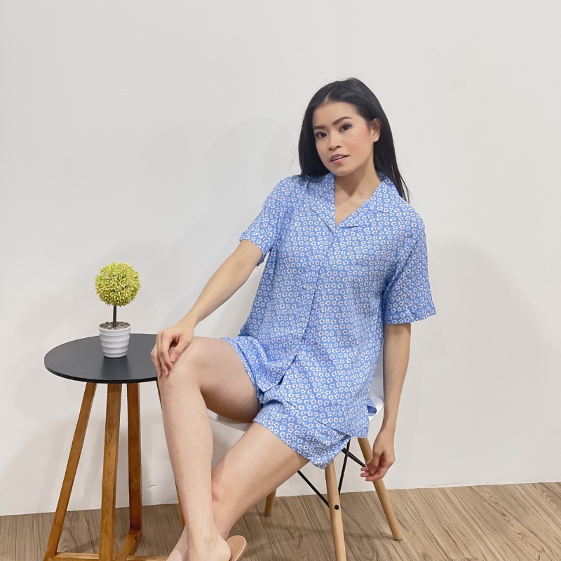 Cammomile 2102017 Piyama Pendek Krah 002-Blue V1