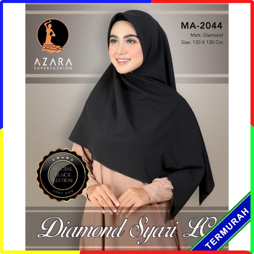 Hijab Segi Empat Syari Diamond 130x 130 Khusus Hitam Termurah