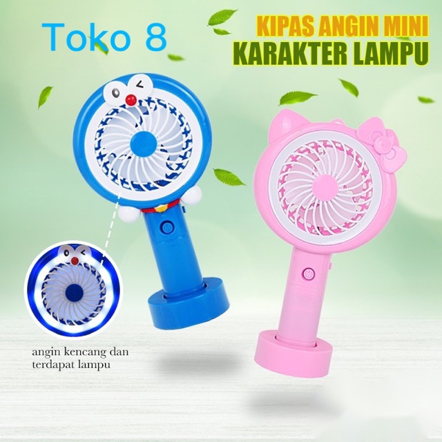 Kipas angin portabel/kipas angin USB/kipas karakter+ lampu/Doraemon/hello kitty/(baterai bisa lepas)