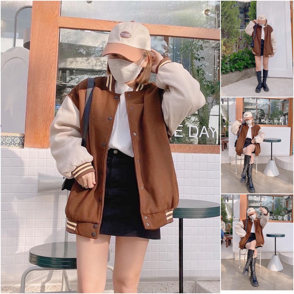 Jaket Baseball Brownie Oversize Jaket Varsity | jaket varsity wanita | jaket bomber wanita ootd