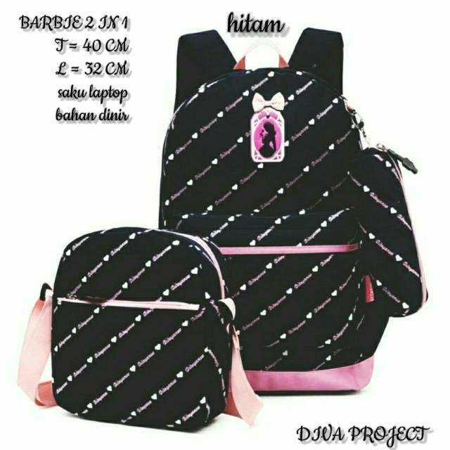 Barbie 2in1 tas sekolah murah ransel satu set